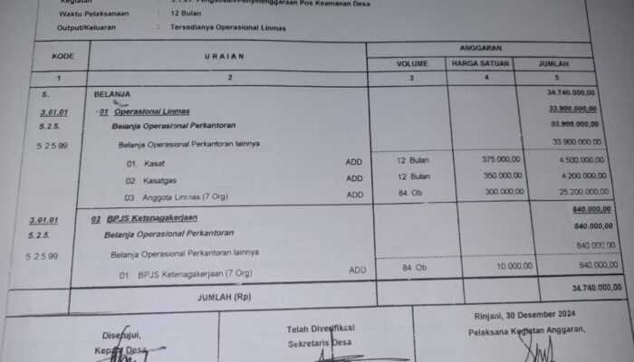 Kades Rinjani: Pembangunan Penyelenggaraan Pos Keamanan Desa Bukan Fiktif, Tapi Insentif Linmas